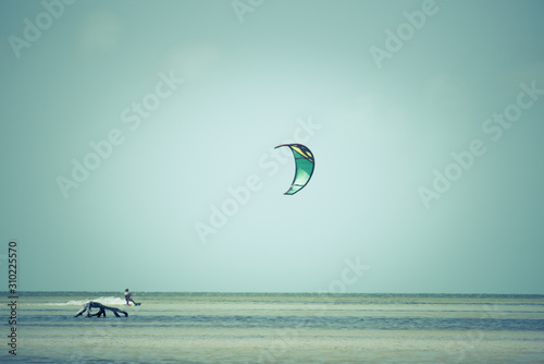 Isla blanca Cancun, Mexico May 15, 2017   kitesurf. vintage, recreation concept photo