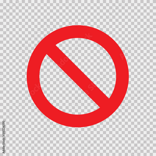 Red no sign isolated on transparent background. Vector blank ban. Stop sign icon. Red warning isolated. Red no entry sign. Red no symbol.