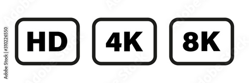 8K 4K HD video format vector icon isolated on white background. Web tv screen concept. High resolution. photo