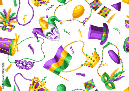 Mardi Gras party seamless pattern.