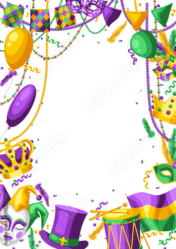 Mardi Gras party greeting or invitation card.
