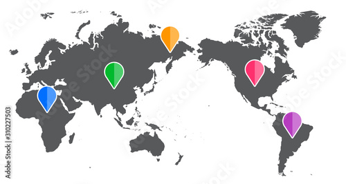 精密な世界地図とカラフルなマーカーセット