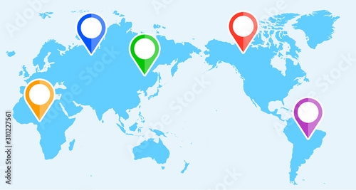精密な世界地図とカラフルなマーカーセット