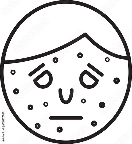 Black line Face with psoriasis or eczema icon isolated on white background. Concept of human skin response to allergen or chronic body problem. Vector Illustration