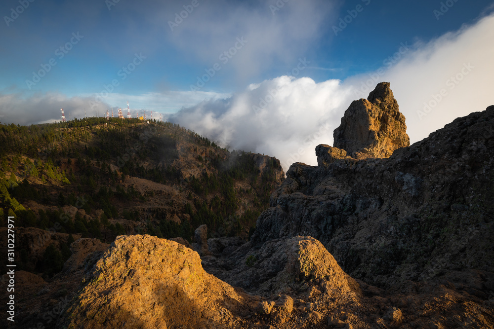 Pico de los Nieves peak in Gran Canaria with low clouds and good light.