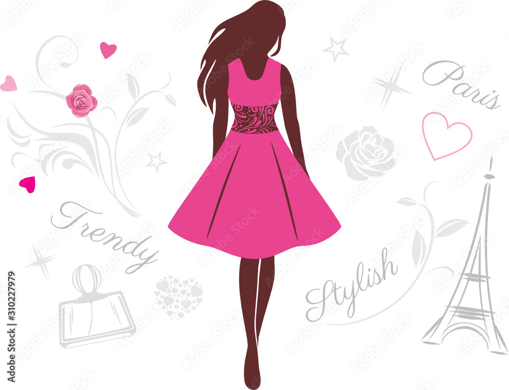 Female silhouette in a pink dress