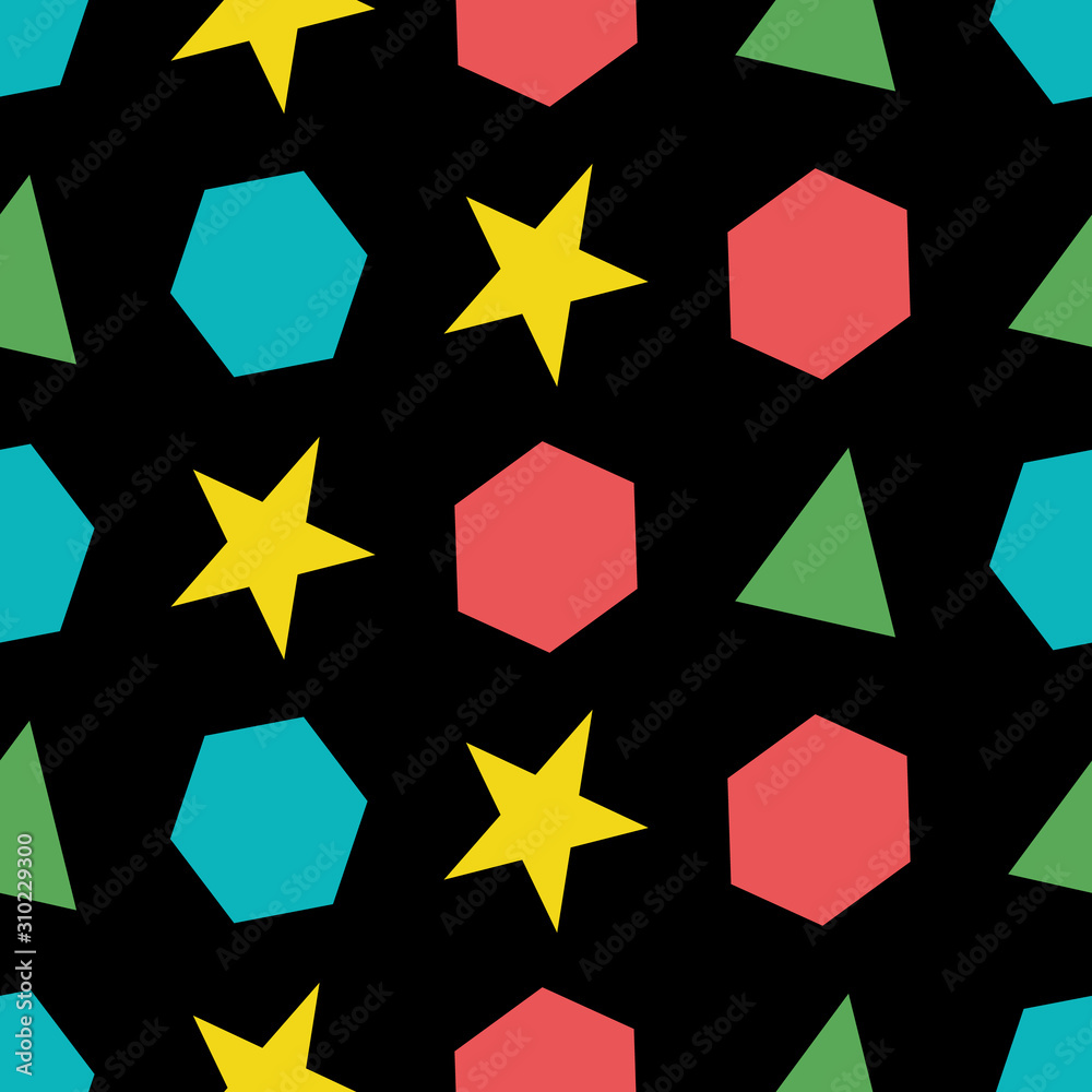 Vector bright shapes seamless pattern background. Perfect for fabric, scrapbooking, wallpaper projects.