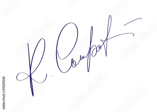 Manual signature for documents on white background. Hand drawn Calligraphy lettering Vector illustration