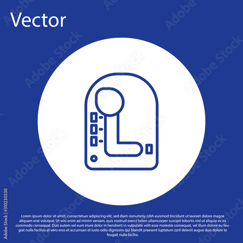 Blue line Gear shifter icon isolated on blue background. Transmission icon. White circle button. Vector Illustration