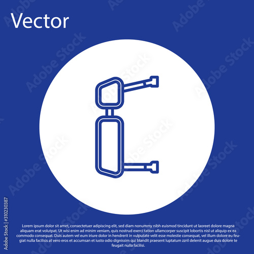Blue line Truck side mirror icon isolated on blue background. White circle button. Vector Illustration