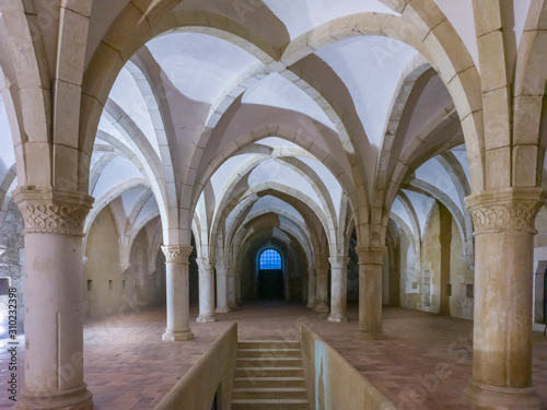 Interiors of a monastery  Alcobaca Monastery  Alcobaca  Portugal