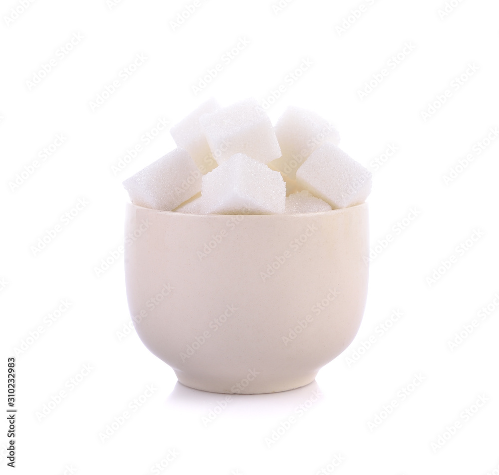Sugar cubes in a bowl isolated on white background Sugar cubes in a bowl isolated on white background