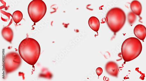 Red balloons, confetti concept design background. Celebration