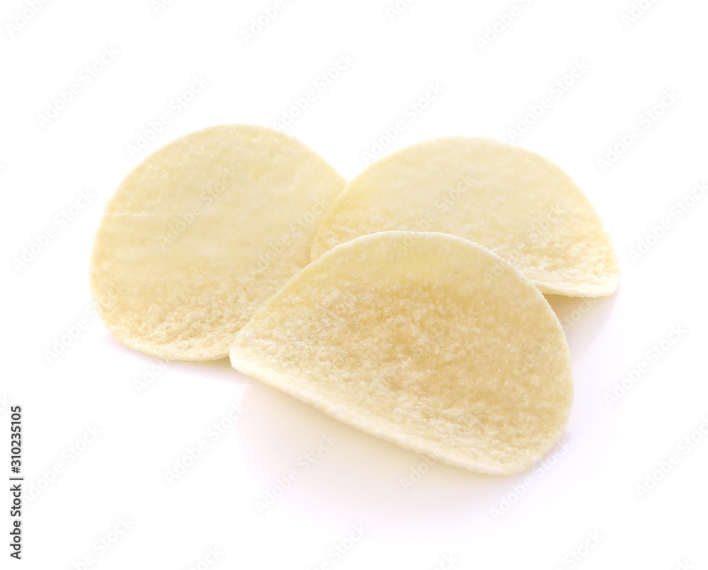 Potato chips on white background Potato chips on white background