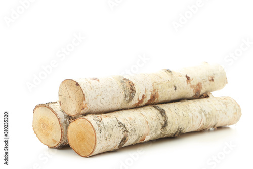 Pile of dry firewood isolated on white background