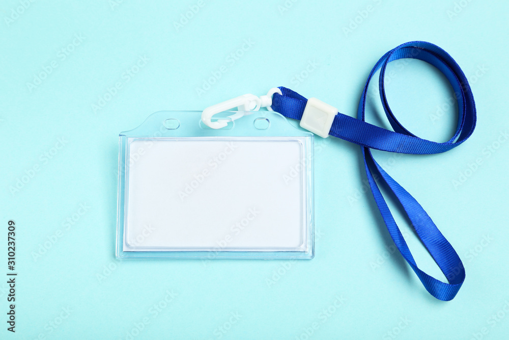 Blank white bagde on blue background Blank white bagde on blue background