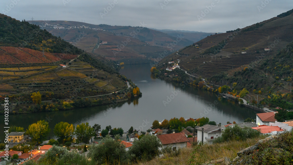 Town at riverbank, Douro River, Douro Valley, Portugal