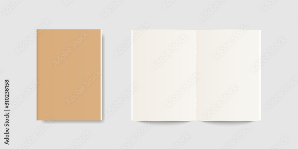 Blank open and closed notebook or diary mockup. Realistic notebook, diary or book. Vector template. Blank open and closed notebook or diary mockup. Realistic notebook, diary or book. Vector template.