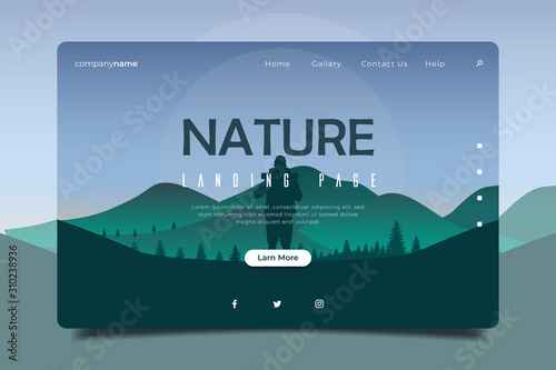 Landscape Nature Background, Landing Page Illustration Full Screen, Traveler Homepage illustration, Website backgrounds vector.