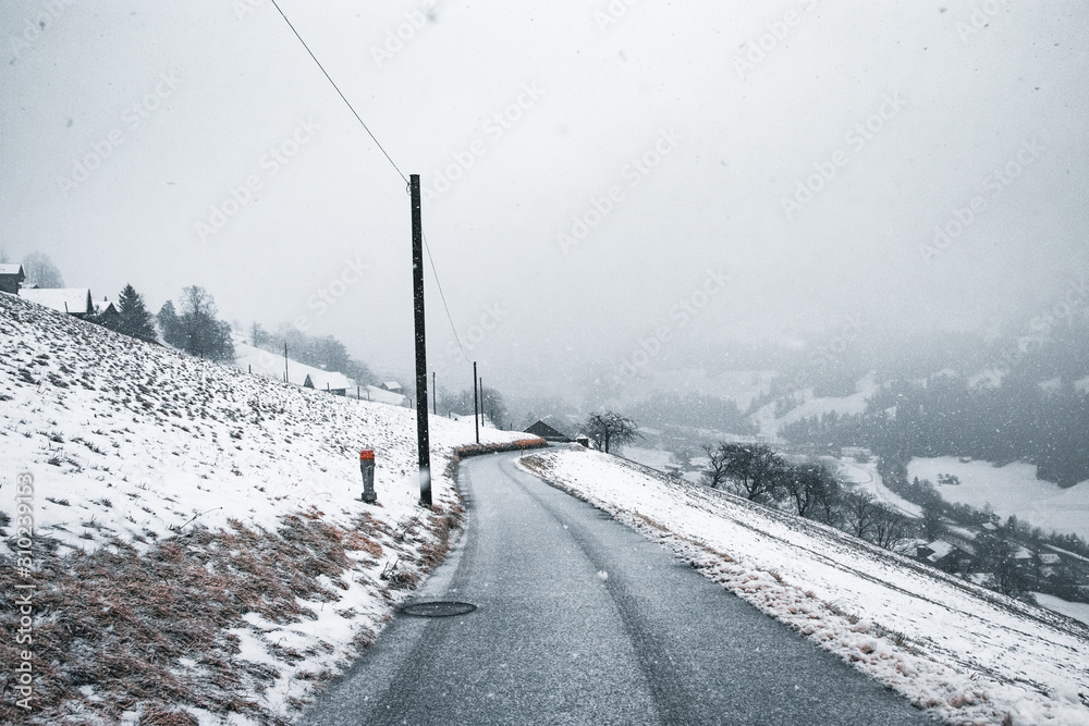 Road In Snow, Switzerland.