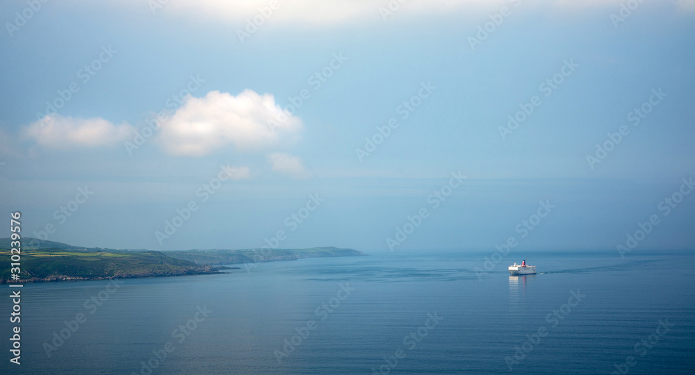 Ferry approaching harbour, Pembrokeshire, Wales