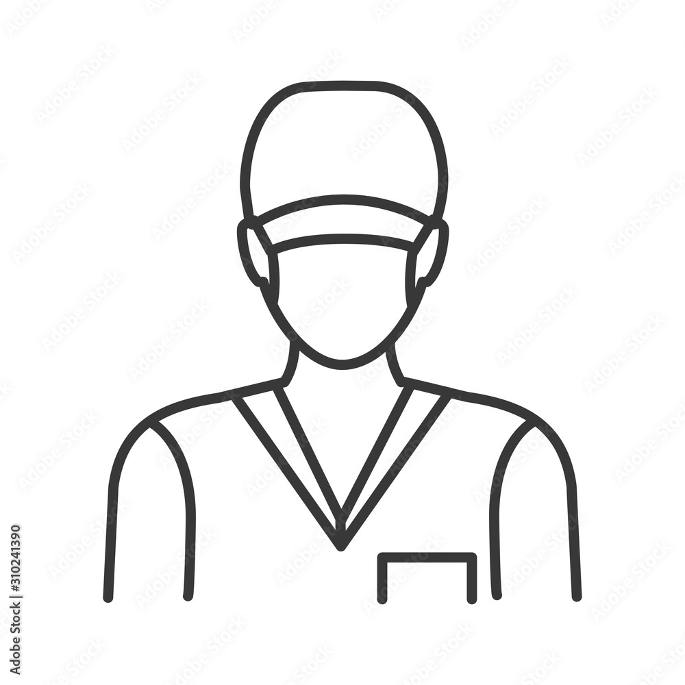 Surgeon in mask and uniform line black icon. Plastic and cosmetic surgery. Subject matter expert. Pictogram for web, mobile app, promo. UI UX design element. Editable stroke. Surgeon in mask and uniform line black icon. Plastic and cosmetic surgery. Subject matter expert. Pictogram for web, mobile app, promo. UI UX design element. Editable stroke.