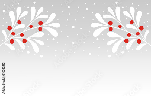 Christmas white mistletoe branches winter background.