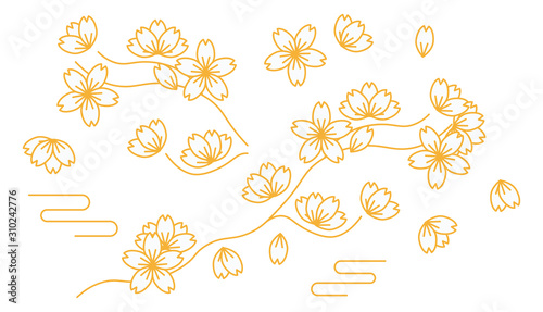 Plum blossom branch and flowers vector art in minimal style. Chinese new year celebration symbol.