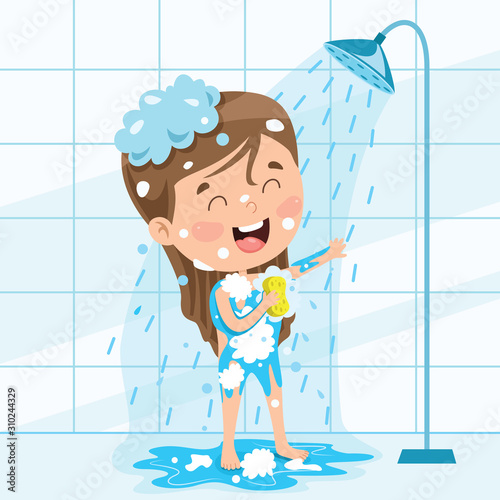 Funny Little Kid Having Bath