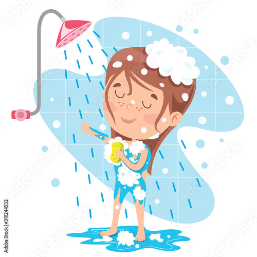 Funny Little Kid Having Bath
