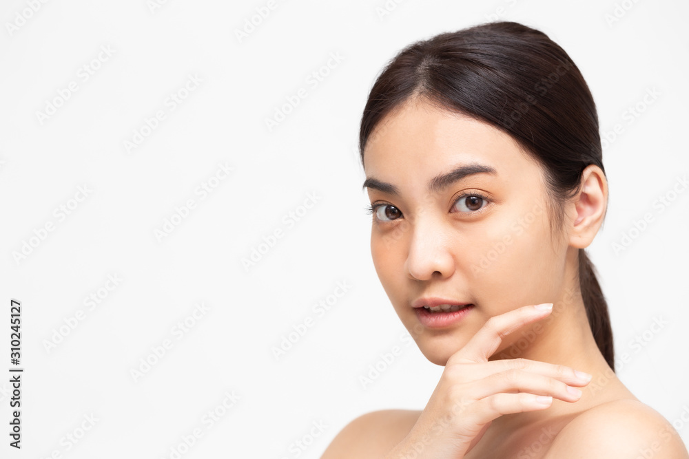 Portrait of beauty Asian woman clear healthy perfect skin isolated on white background. Beauty clinic facial treatment skincare concept Portrait of beauty Asian woman clear healthy perfect skin isolated on white background. Beauty clinic facial treatment skincare concept