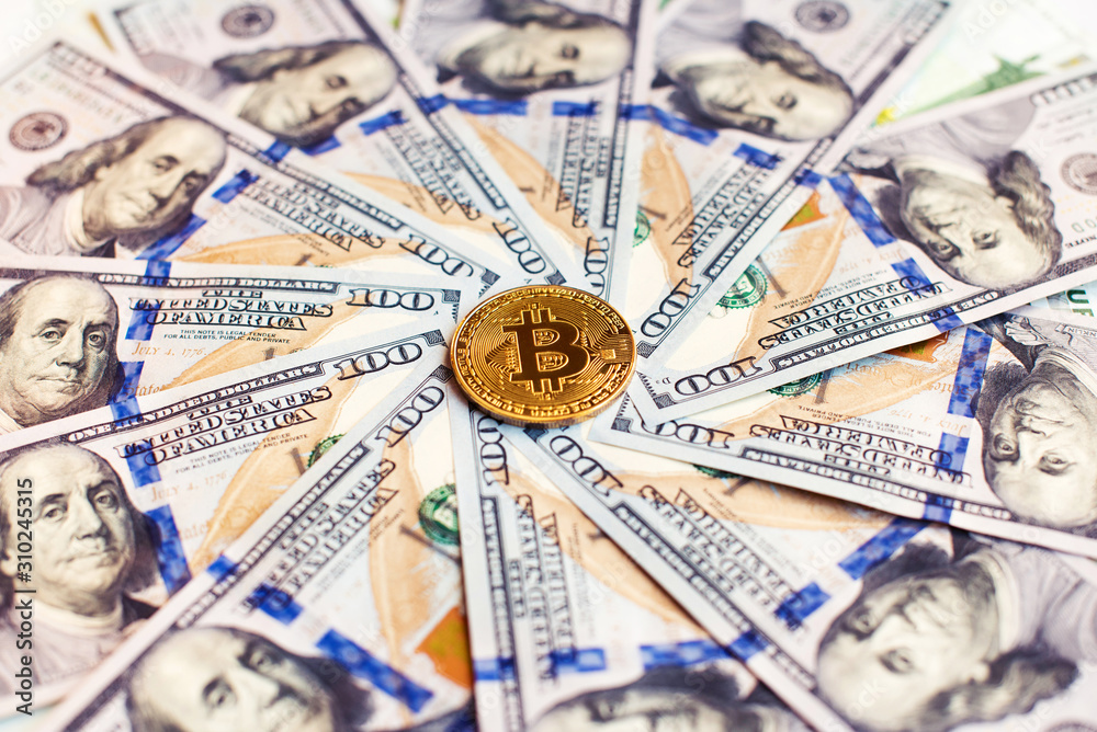 Dollars and bicone as an abstract symbol of the growing role of digital currency and financial transactions on the Internet (course, exchange, trade, circle - concept)