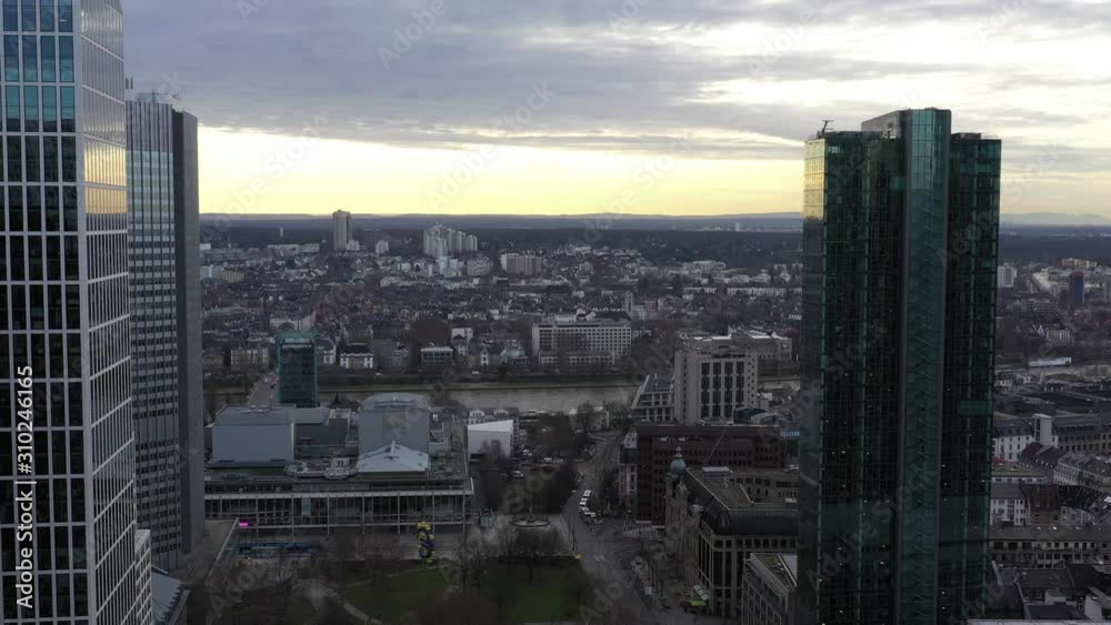 Aerial view in the center of Frankfurt. 17.12.2019 Frankfurt am Main Germany. Aerial view in the center of Frankfurt. 17.12.2019 Frankfurt am Main Germany.