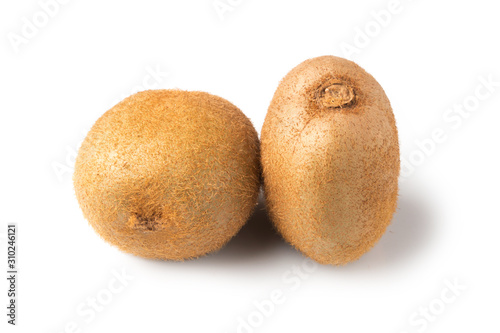 Kiwi fruits whole and in parts on a white background