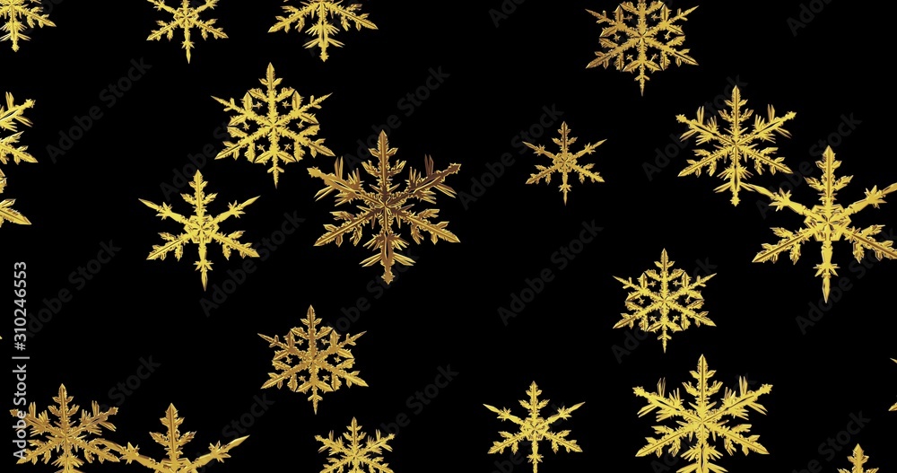 Golden snowflakes on black background. New year wallpaper. 3d render Golden snowflakes on black background. New year wallpaper. 3d render