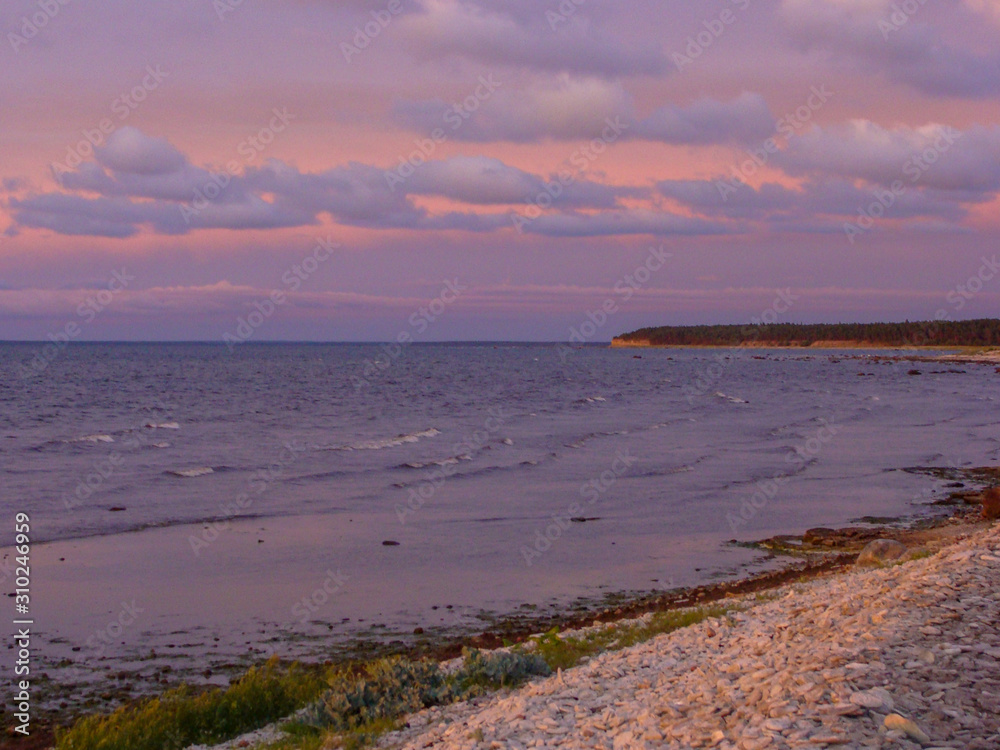 gorgeous sunset landscape background, pebble beach