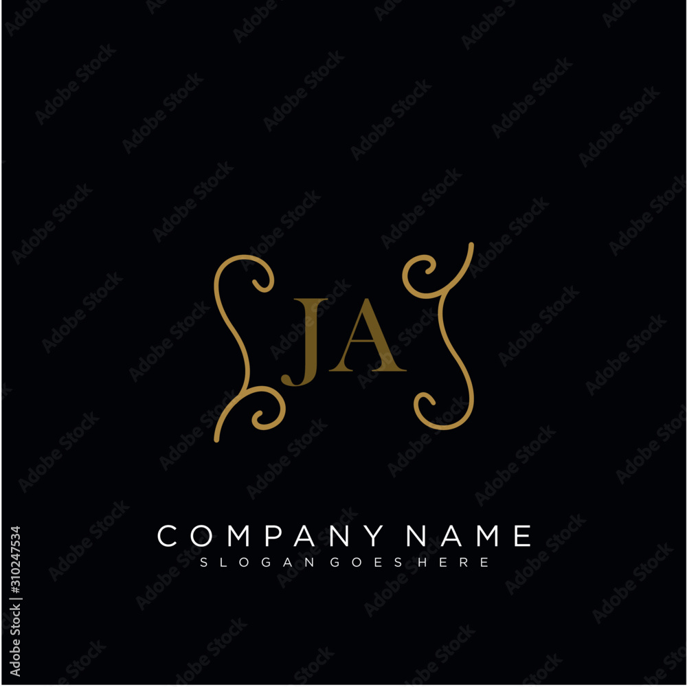 Initial letter JA logo luxury vector mark, gold color elegant classical 