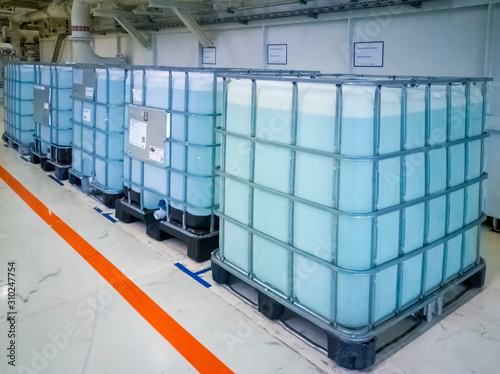 Cubes of water stand in the production room.