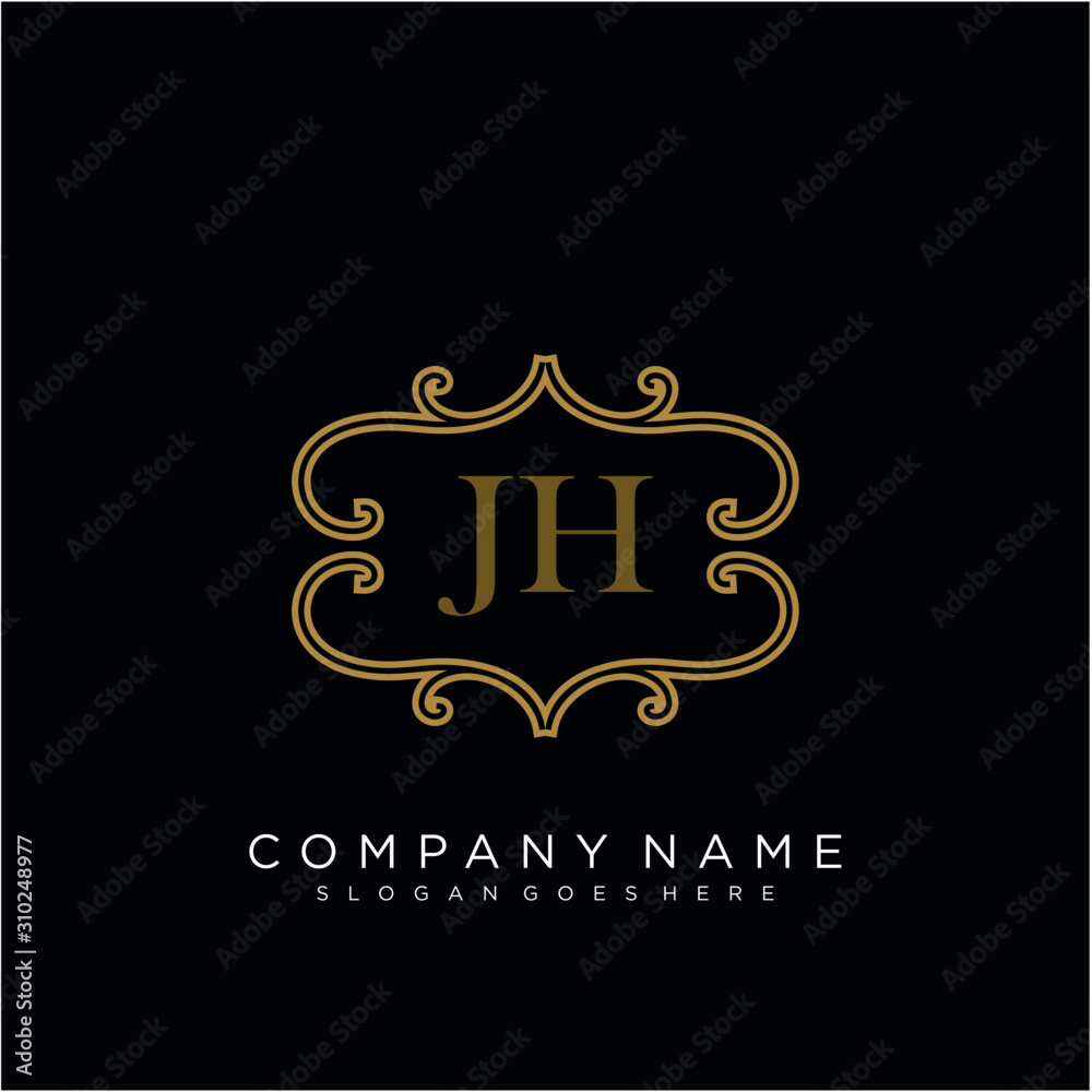 Initial letter JH logo luxury vector mark, gold color elegant classical