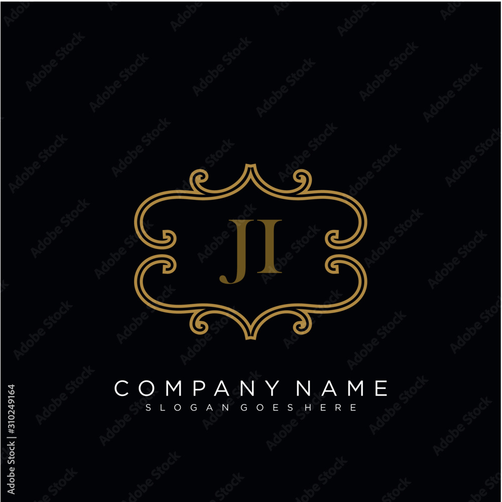 Initial letter JI logo luxury vector mark, gold color elegant classical Initial letter JI logo luxury vector mark, gold color elegant classical