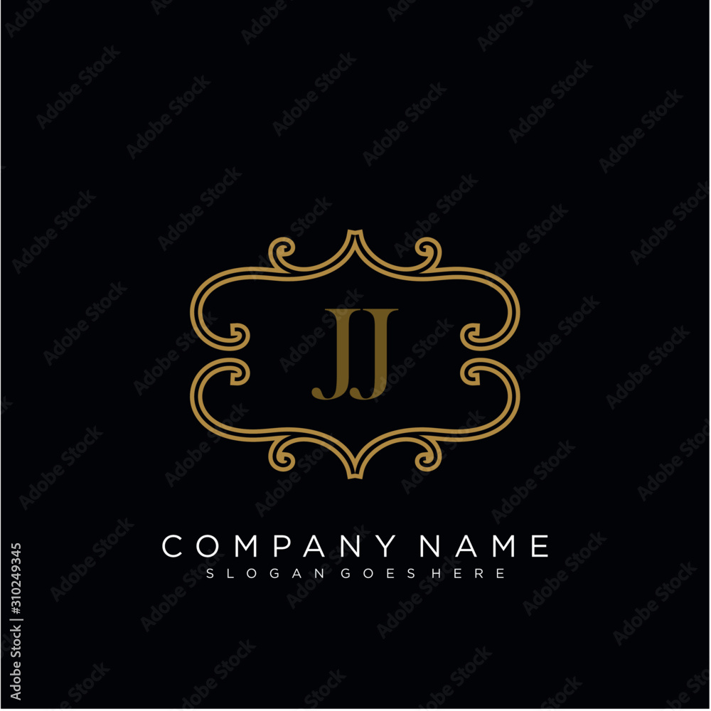 Initial letter JJ logo luxury vector mark, gold color elegant classical
