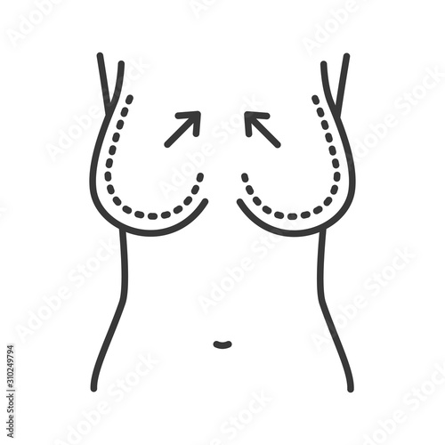 Female breast reduction black line icon. Plastic body surgery. Sign for web page, mobile app, banner, social media. Editable stroke.