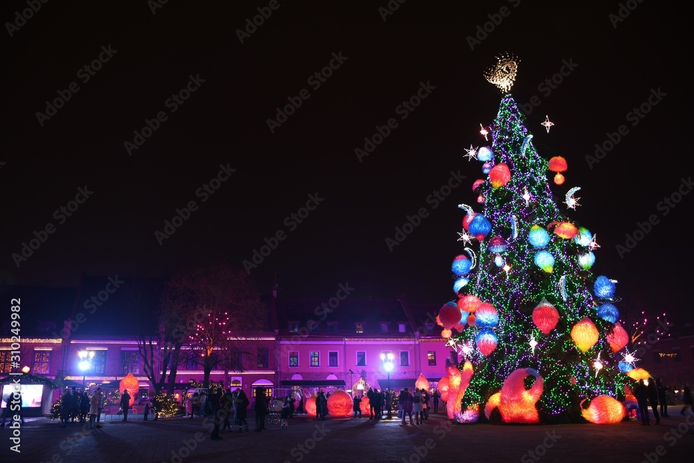 Kaunas magic Christmas Tree and traditional market in the old town