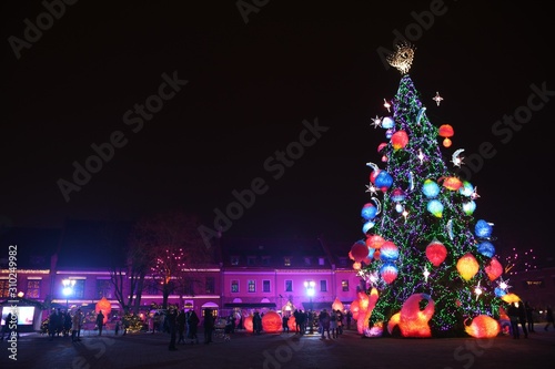 Kaunas magic Christmas Tree and traditional market in the old town