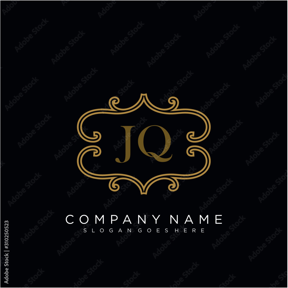 Initial letter JQ logo luxury vector mark, gold color elegant classical