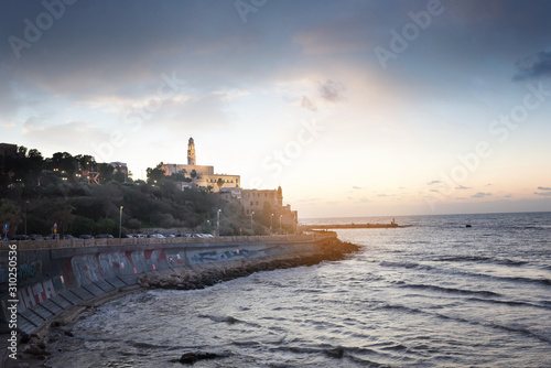 TEL AVIV  ISRAEL - waterfront and beach of old Jaffa Sunset  cloudy