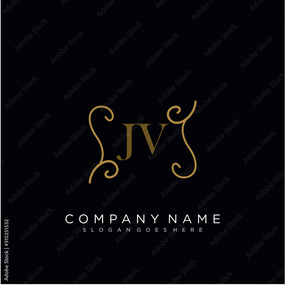 Initial letter JV logo luxury vector mark, gold color elegant classical