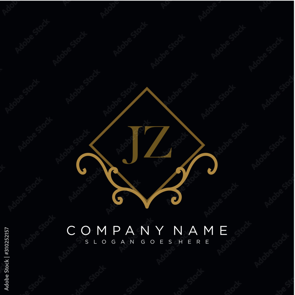 Fototapeta premium Initial letter JZ logo luxury vector mark, gold color elegant classical