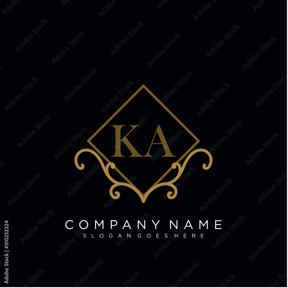 Initial letter KA logo luxury vector mark, gold color elegant classical Initial letter KA logo luxury vector mark, gold color elegant classical