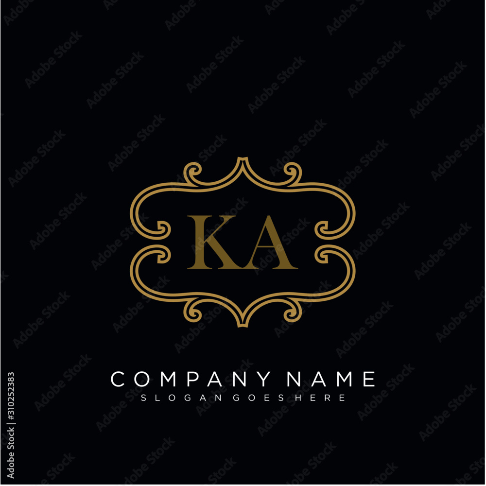 Initial letter KA logo luxury vector mark, gold color elegant classical